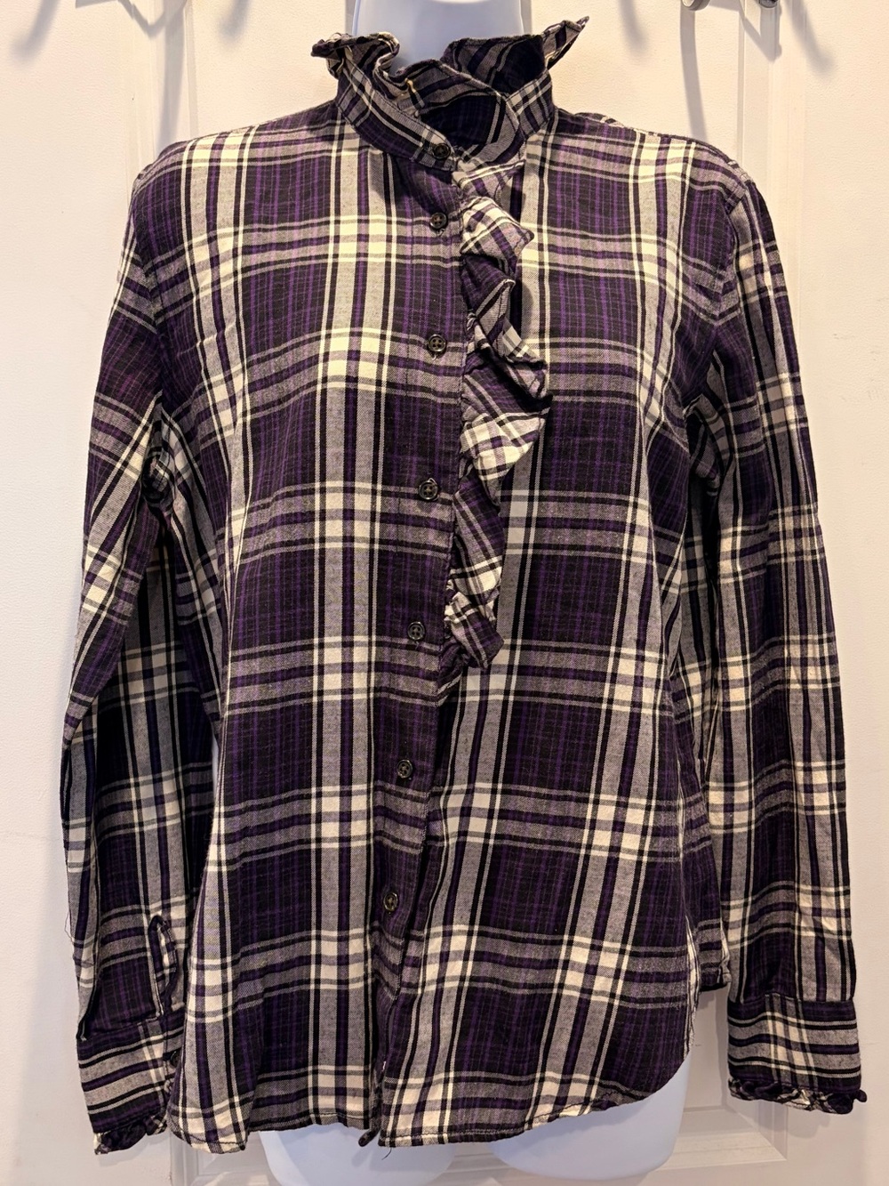 NWOT Lauren Ralph Lauren Ruffle Purple  Plaid Shirt -  Medium